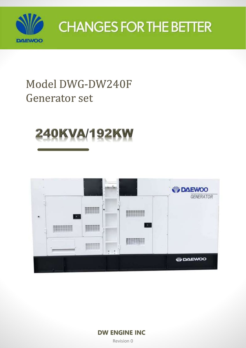 DWG-DW240F Daewoo Generator